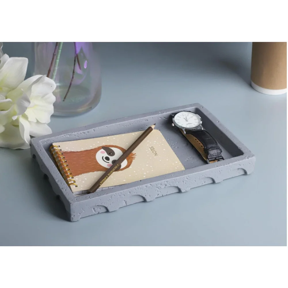 Decorative Tray with Semi-Circular Pattern - Rectangular Concrete 9.8X5.8X1.2 in